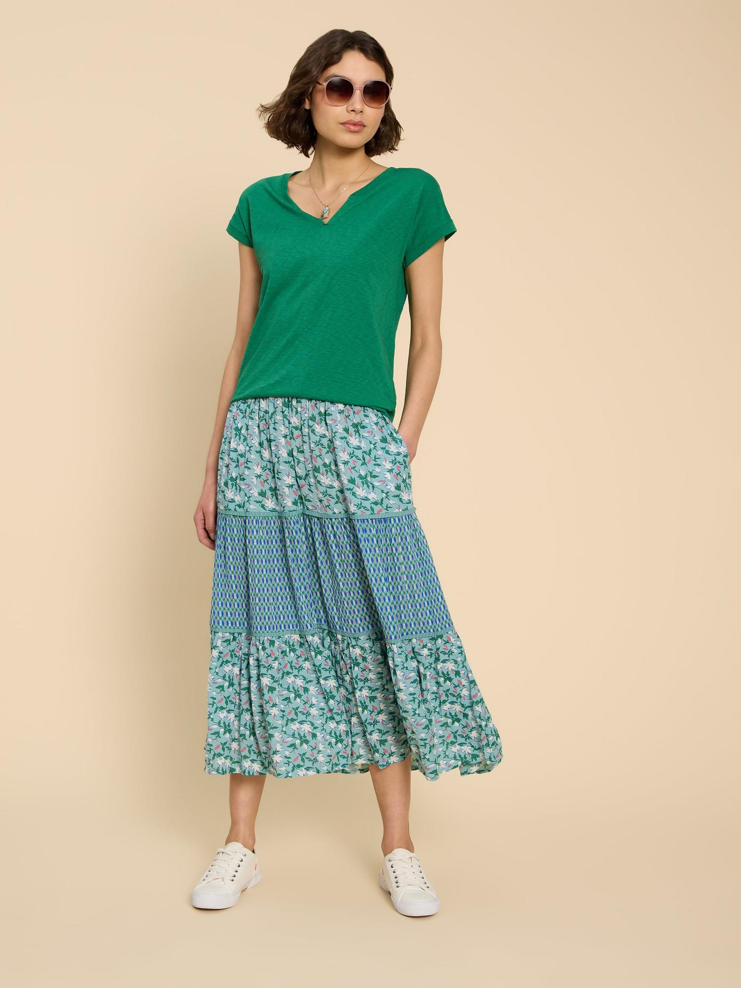 Mabel Mixed Print Skirt in TEAL PR - LIFESTYLE