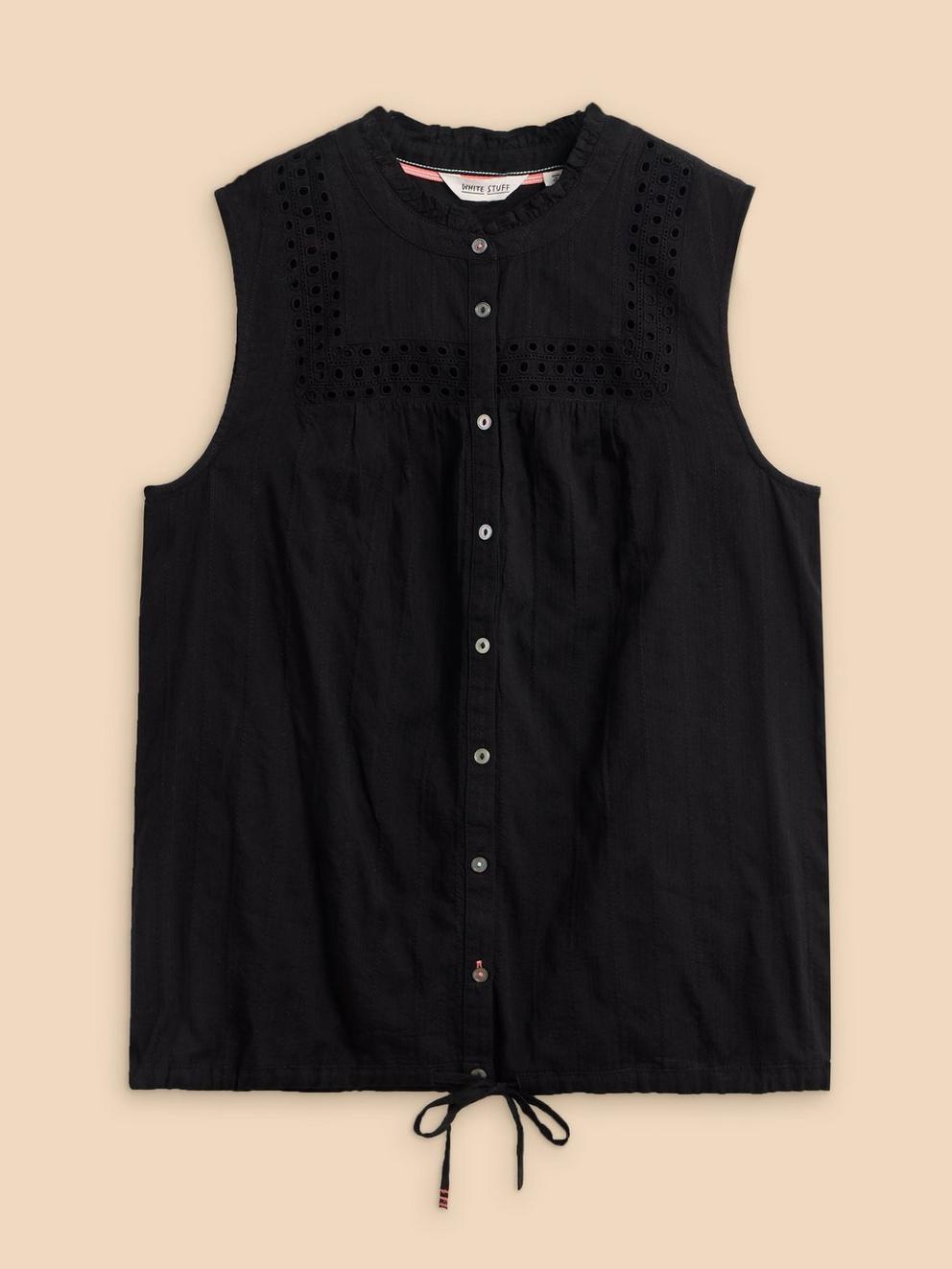 ARABELLA SLEEVELESS SHIRT in PURE BLK - FLAT FRONT