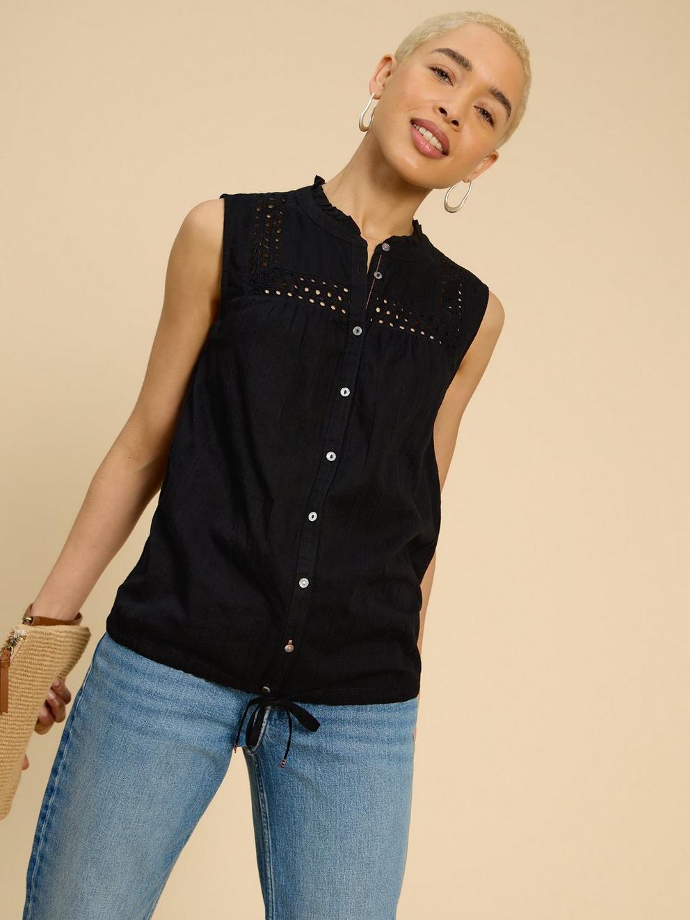 ARABELLA SLEEVELESS SHIRT in PURE BLK - LIFESTYLE