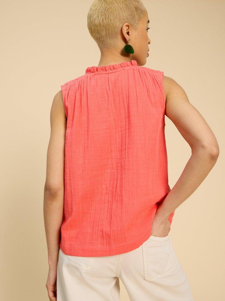 Lottie Double Cloth Vest in MID PINK - MODEL BACK