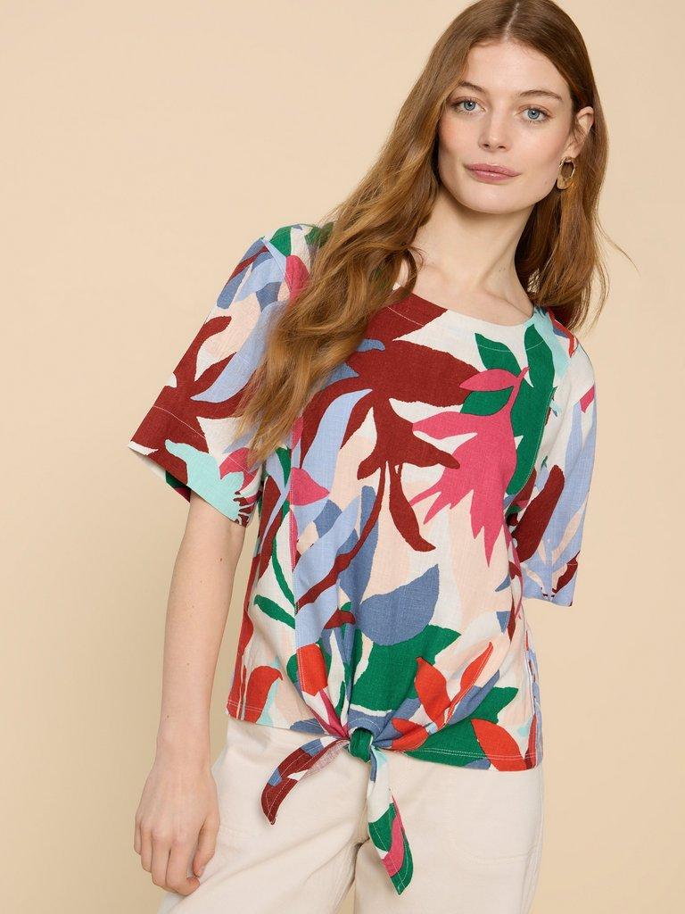 SARA TIE HEM TOP in WHITE PRINT | White Stuff