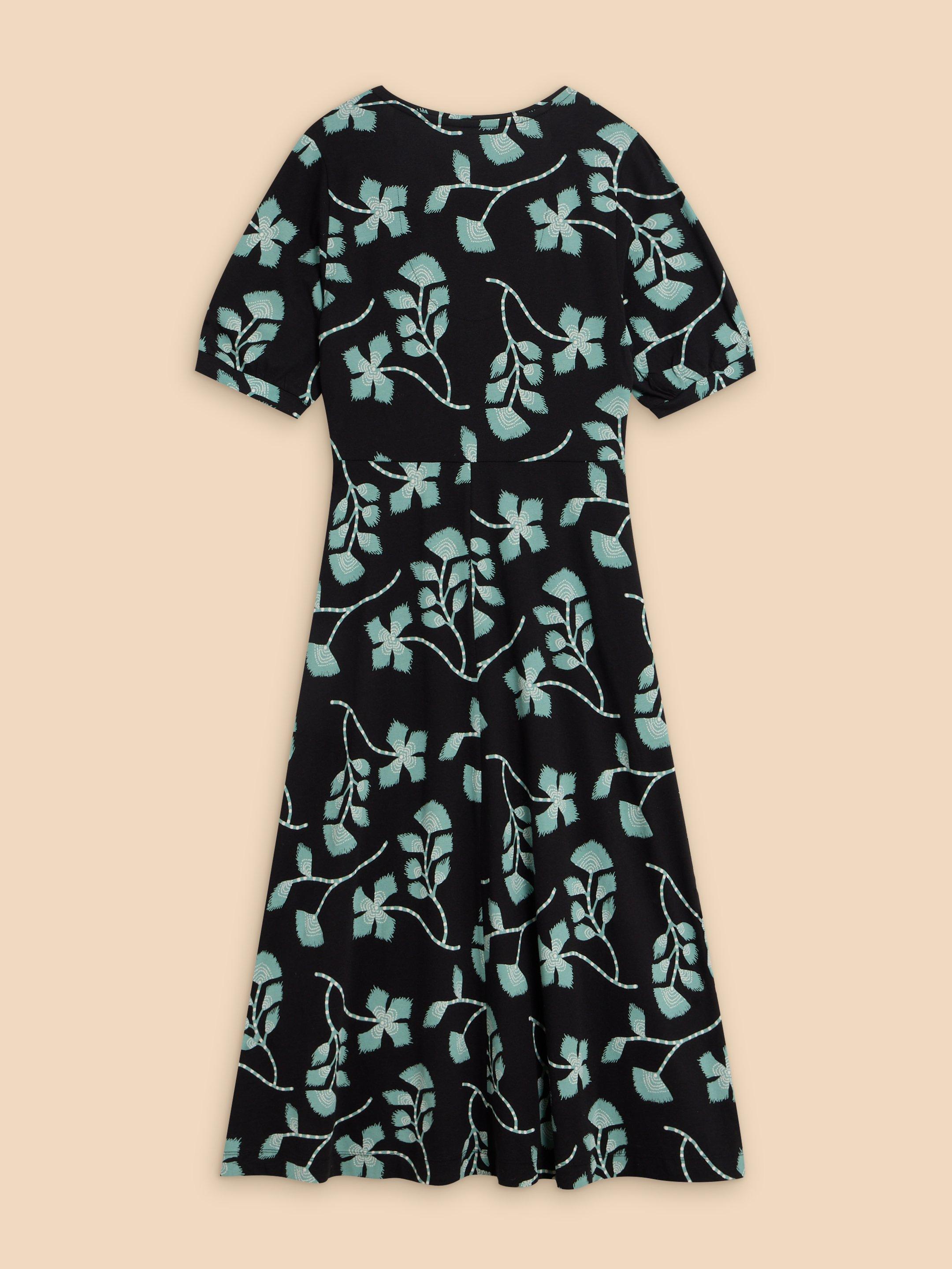 Megan Printed Jersey Midi Dress in BLK MLT - FLAT BACK