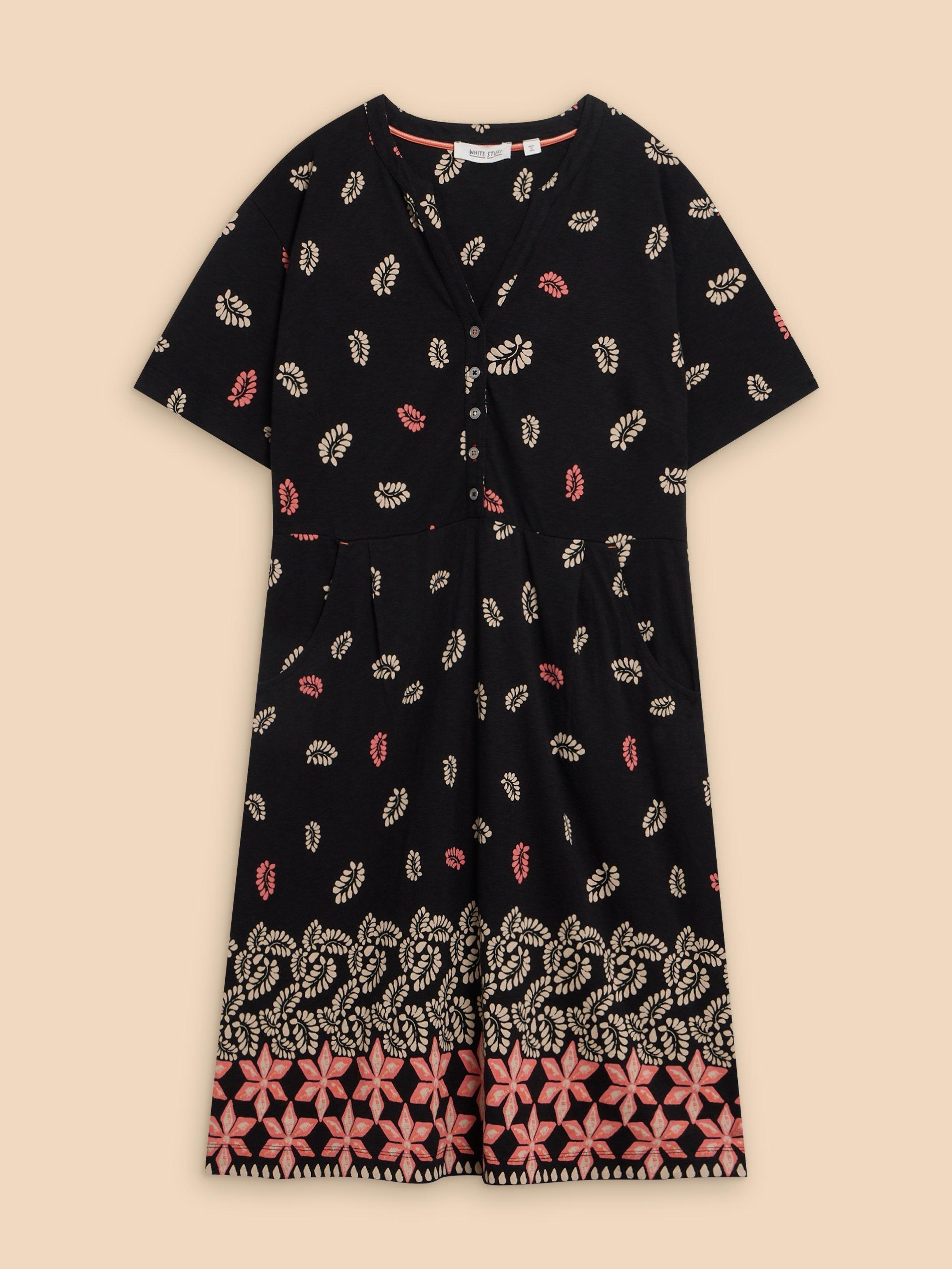 Tammy Cotton Printed Jersey Dress in BLK PR - FLAT FRONT