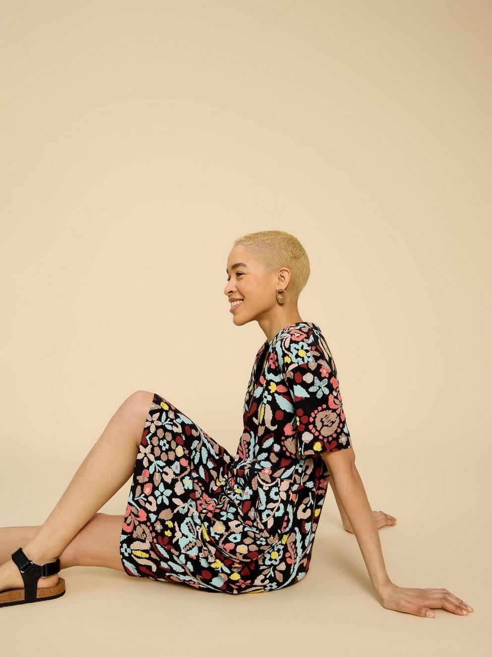 Tammy Cotton Printed Jersey Dress in GREY PR - LIFESTYLE