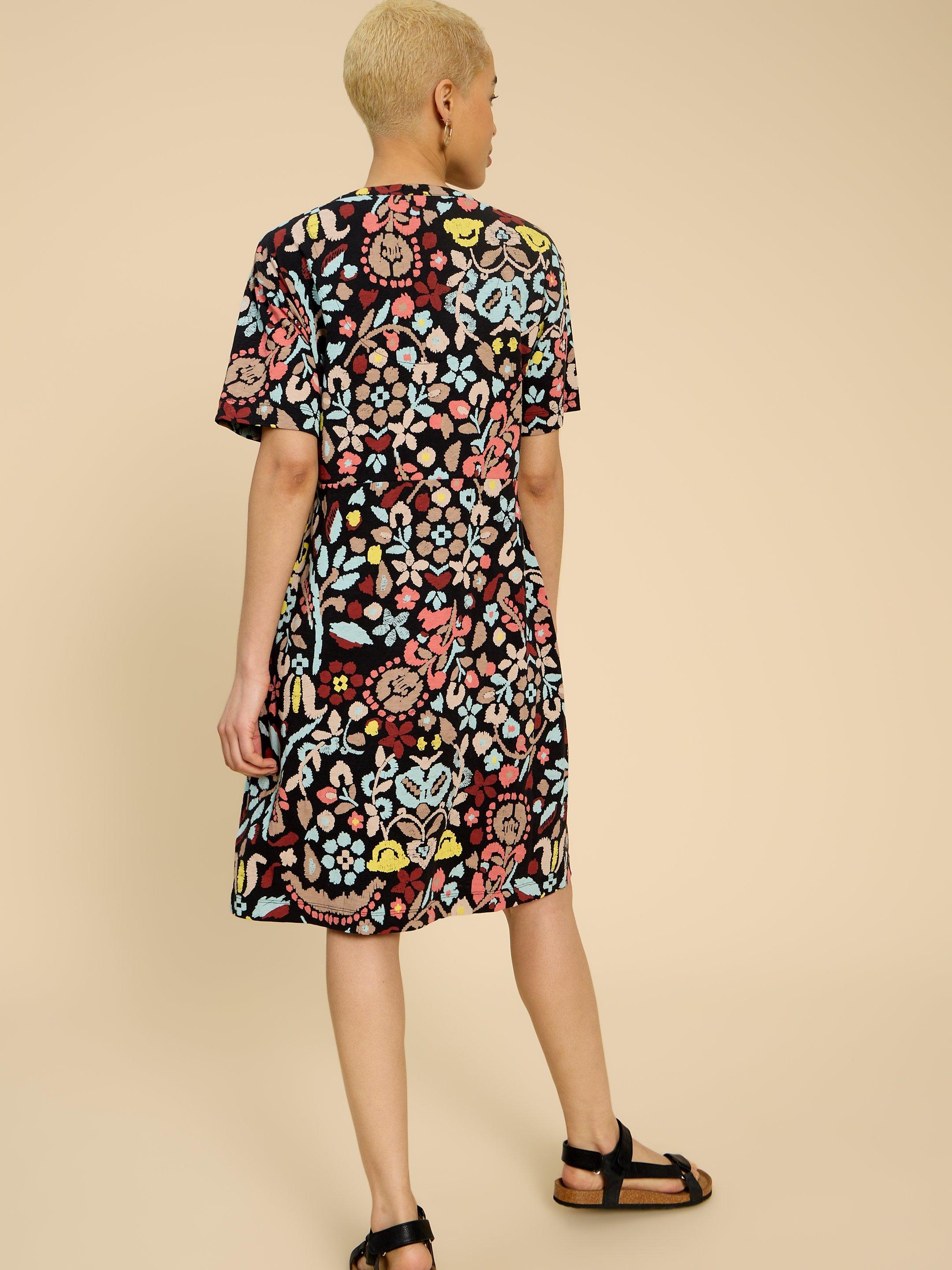 Tammy Cotton Printed Jersey Dress in GREY PR - MODEL BACK