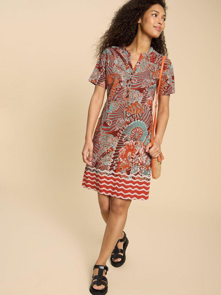 Tammy Cotton Printed Jersey Dress in RED PR - MODEL FRONT