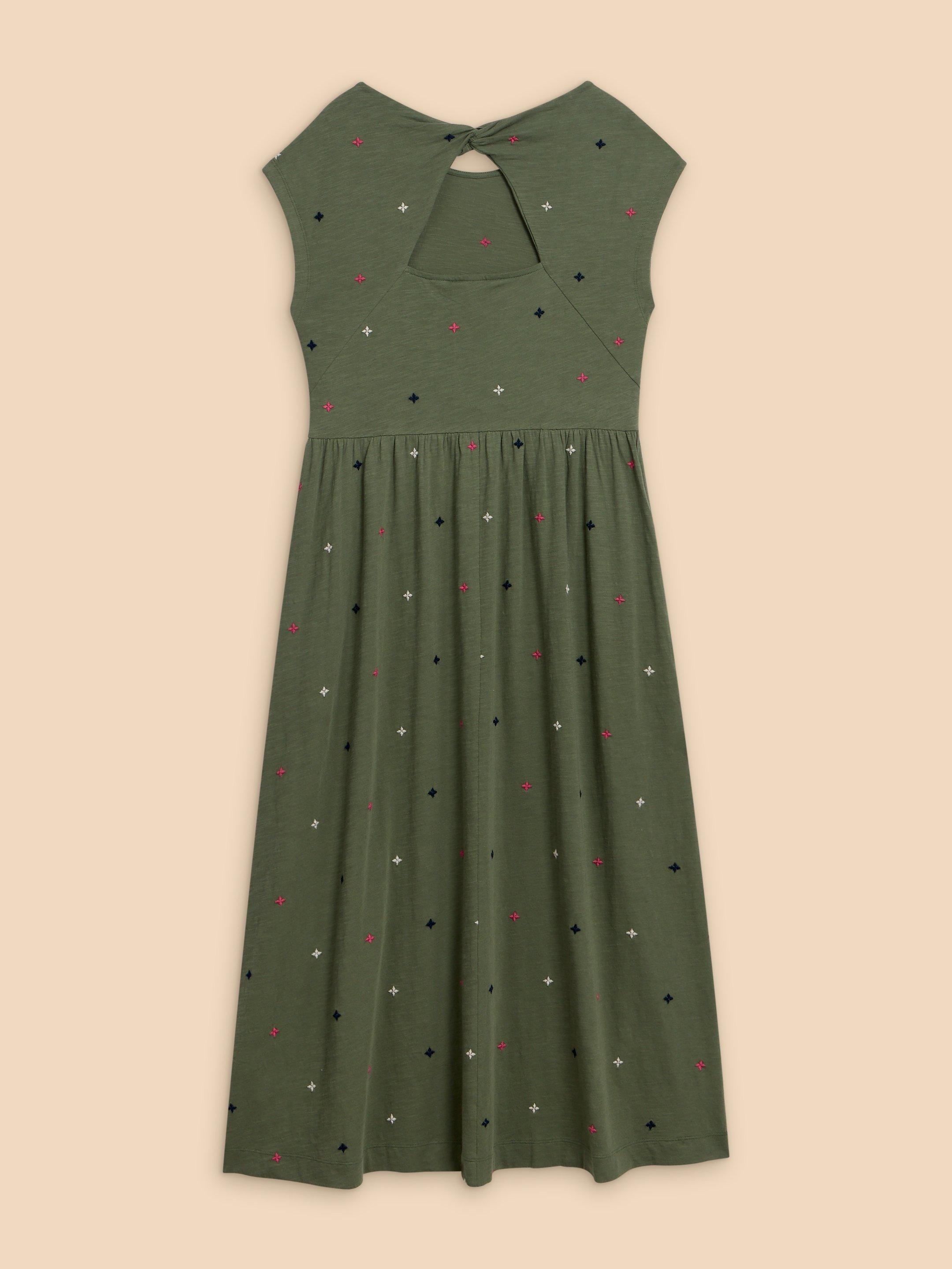 Addison Embroidered Cotton Dress in GREEN MLT - FLAT BACK
