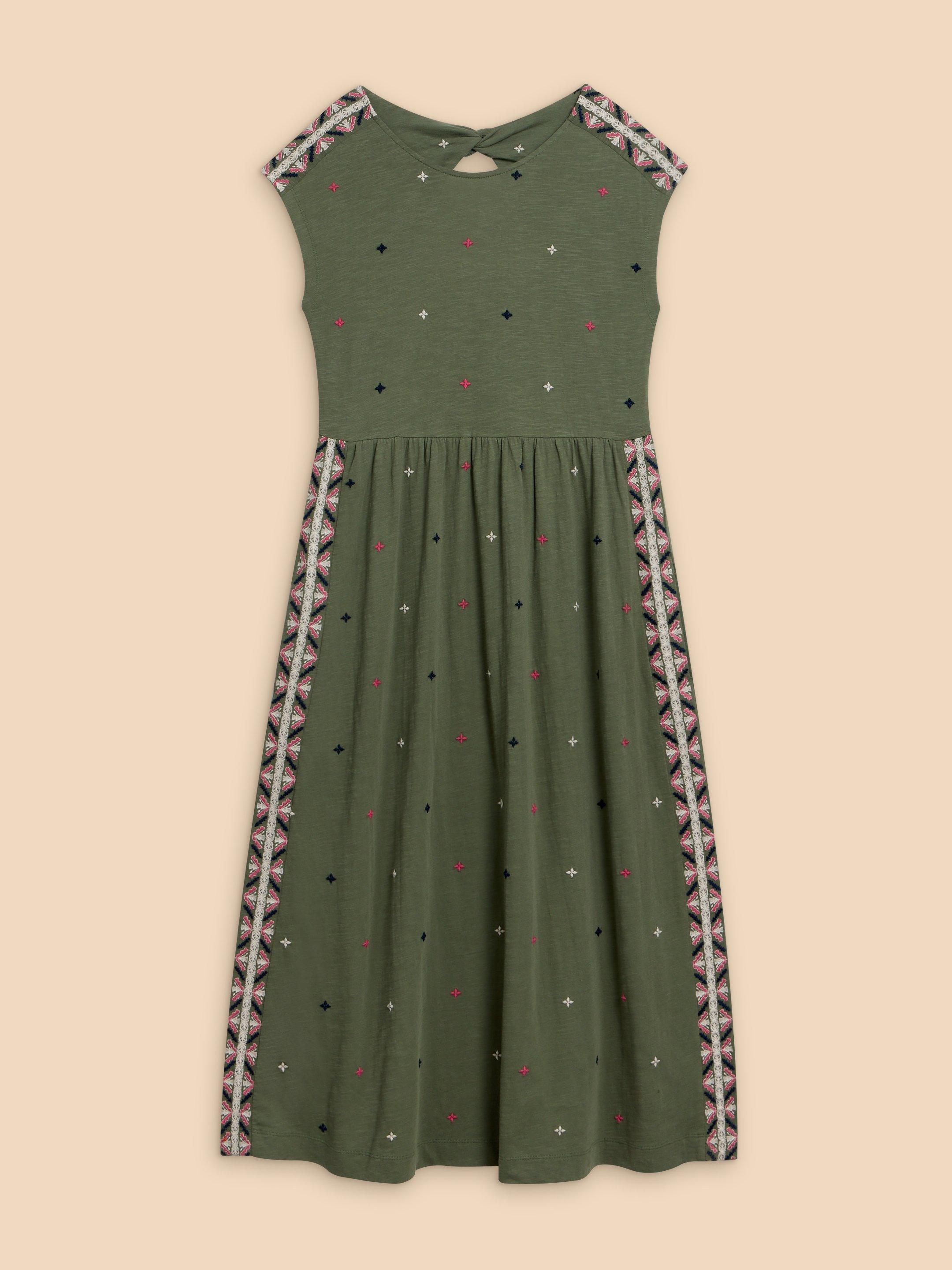 Addison Embroidered Cotton Dress in GREEN MLT - FLAT FRONT