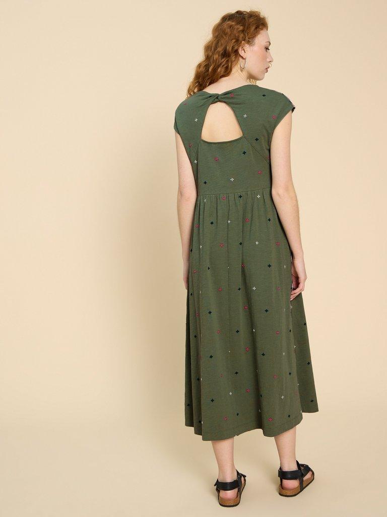 Addison Embroidered Cotton Dress in GREEN MLT - MODEL BACK