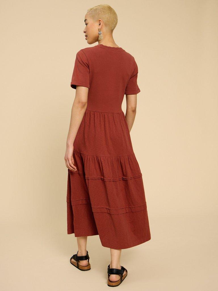 Vera Jersey Midi Dress in DK RED - MODEL BACK