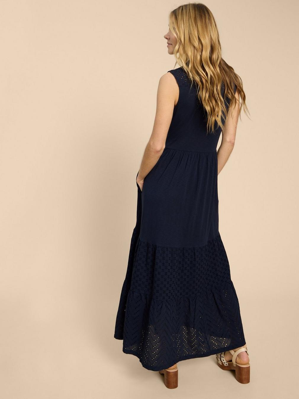 Keira Maxi Jersey Dress in DARK NAVY - MODEL BACK