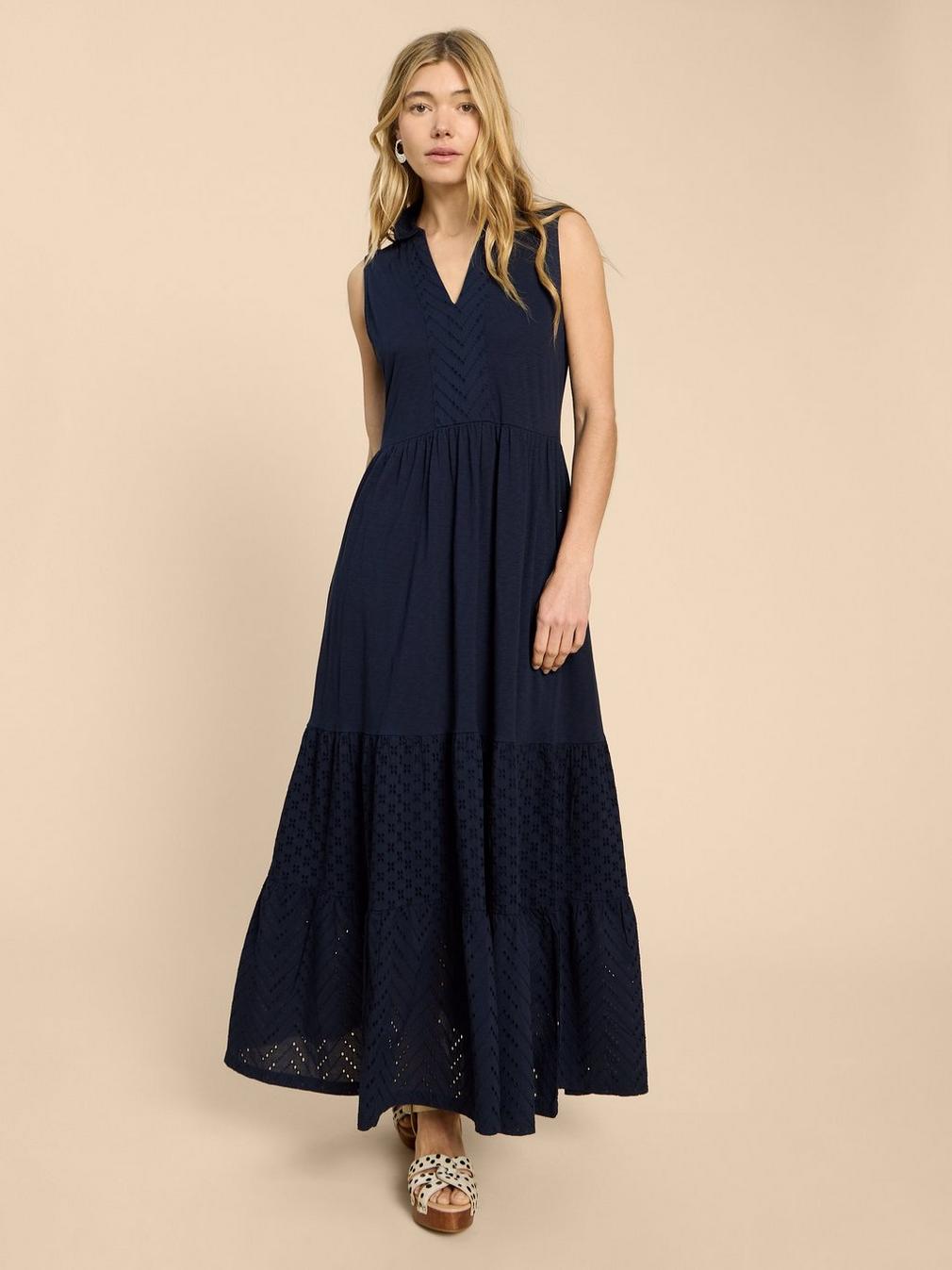 Keira Maxi Jersey Dress in DARK NAVY - MODEL FRONT