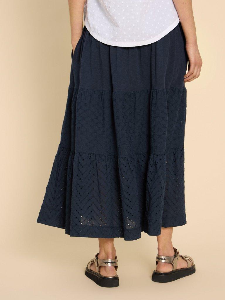 Marissa Broderie Maxi Skirt in DARK NAVY - MODEL BACK