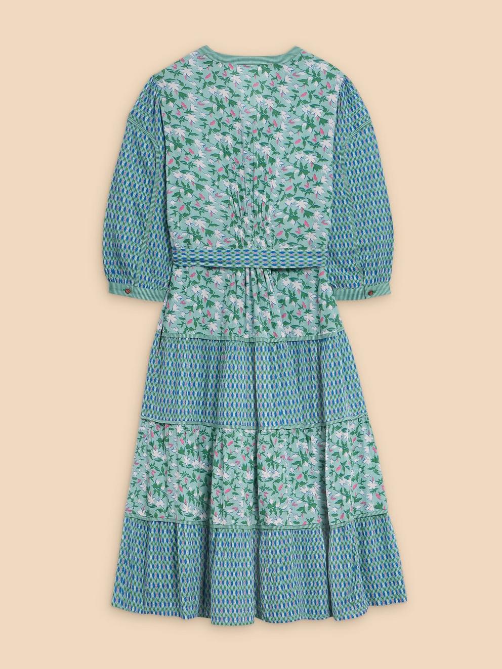 Mabel Mixed Printed Dress in TEAL PR - FLAT BACK