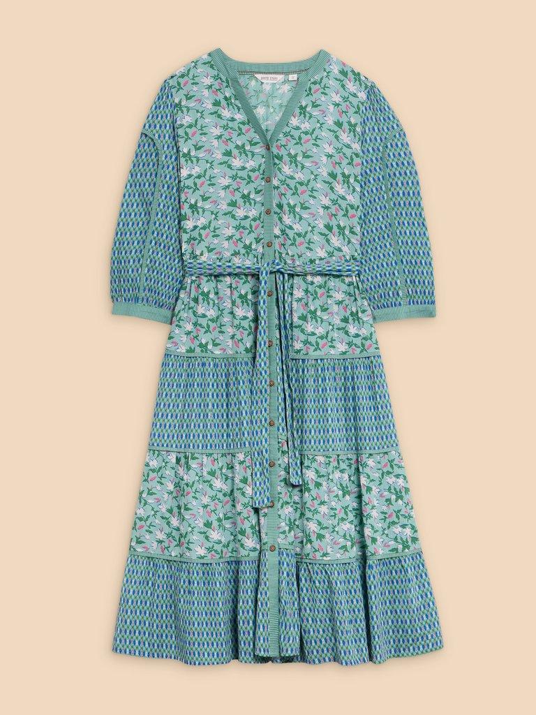 Mabel Mixed Printed Dress in TEAL PR - FLAT FRONT