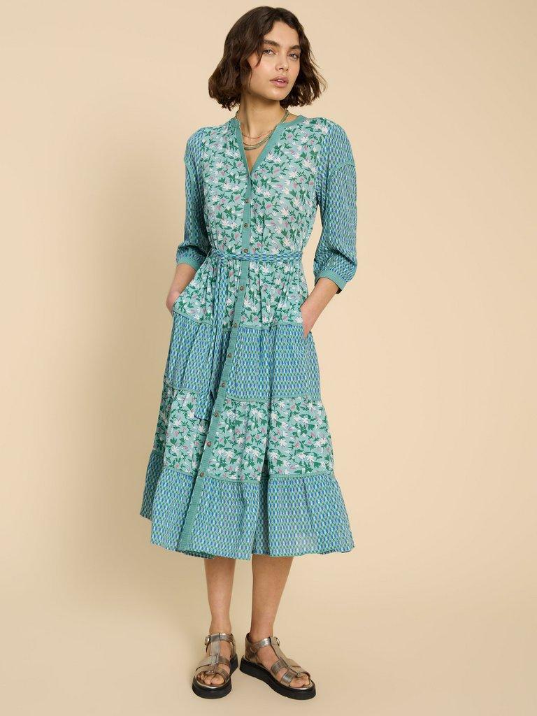 Mabel Mixed Printed Dress in TEAL PR - LIFESTYLE