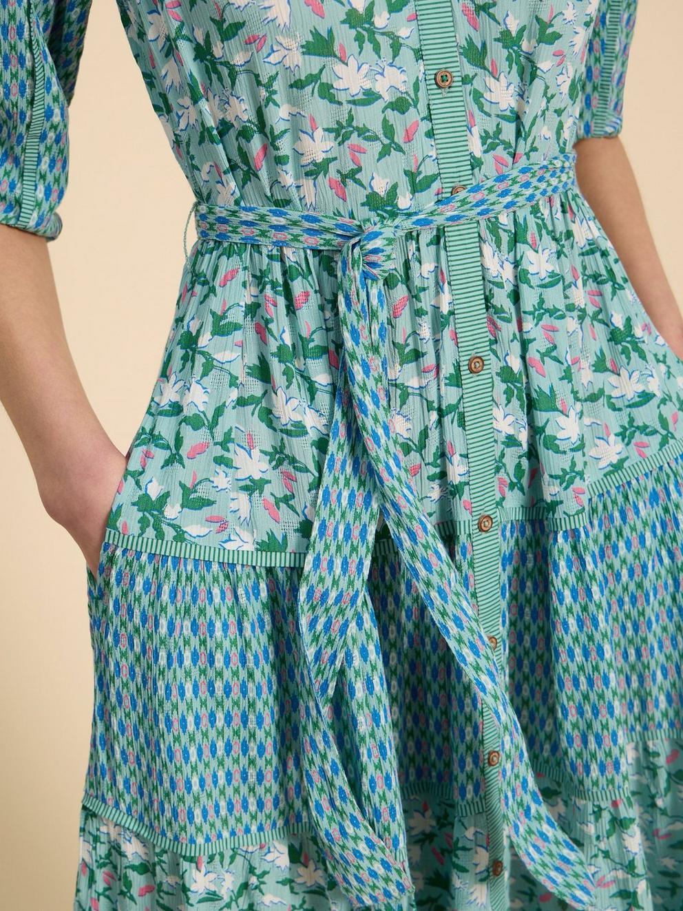 Mabel Mixed Printed Dress in TEAL PR - MODEL DETAIL