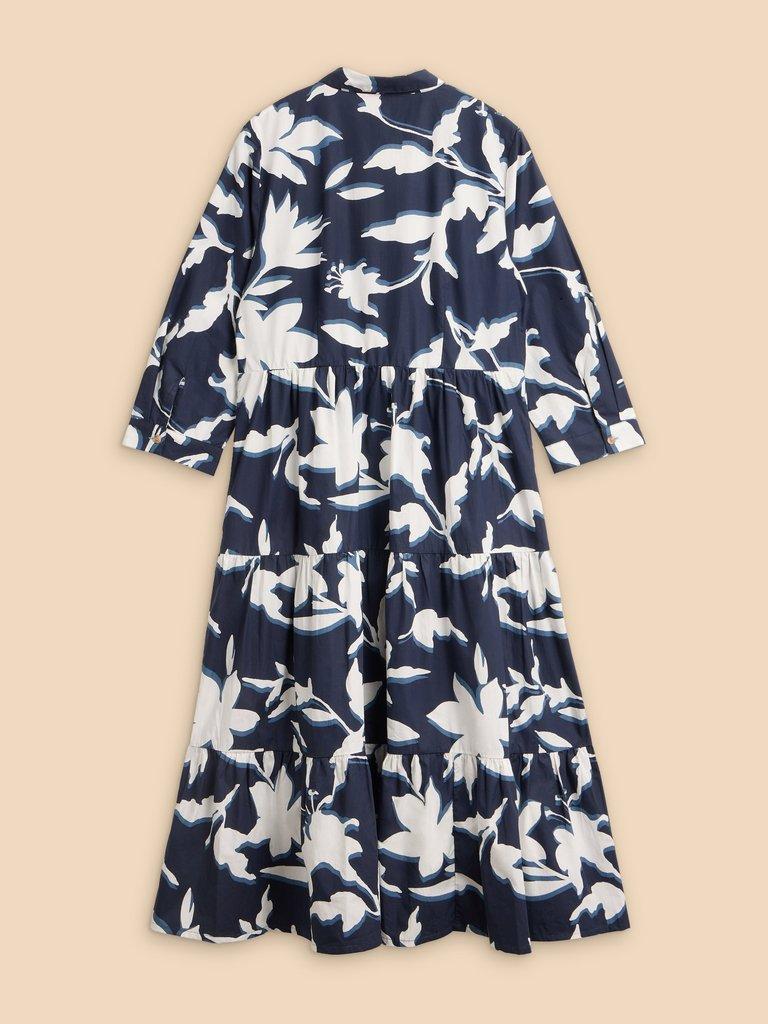 Mayra Tiered Shirt Dress in NAVY PR - FLAT BACK