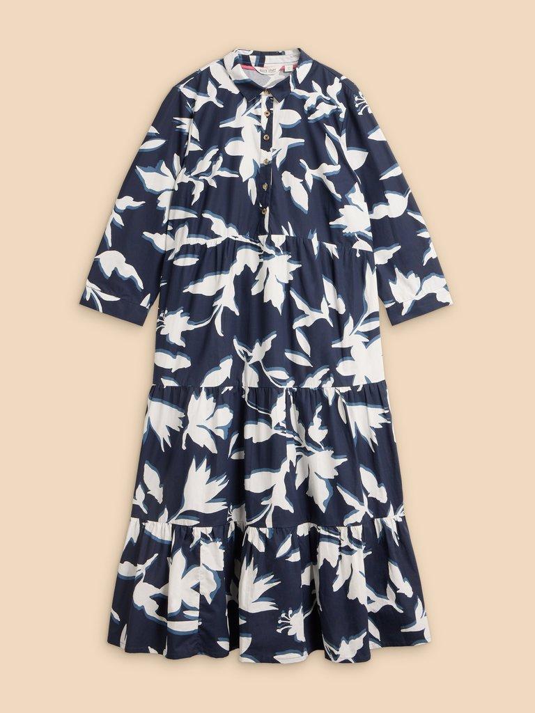 Mayra Tiered Shirt Dress in NAVY PR - FLAT FRONT