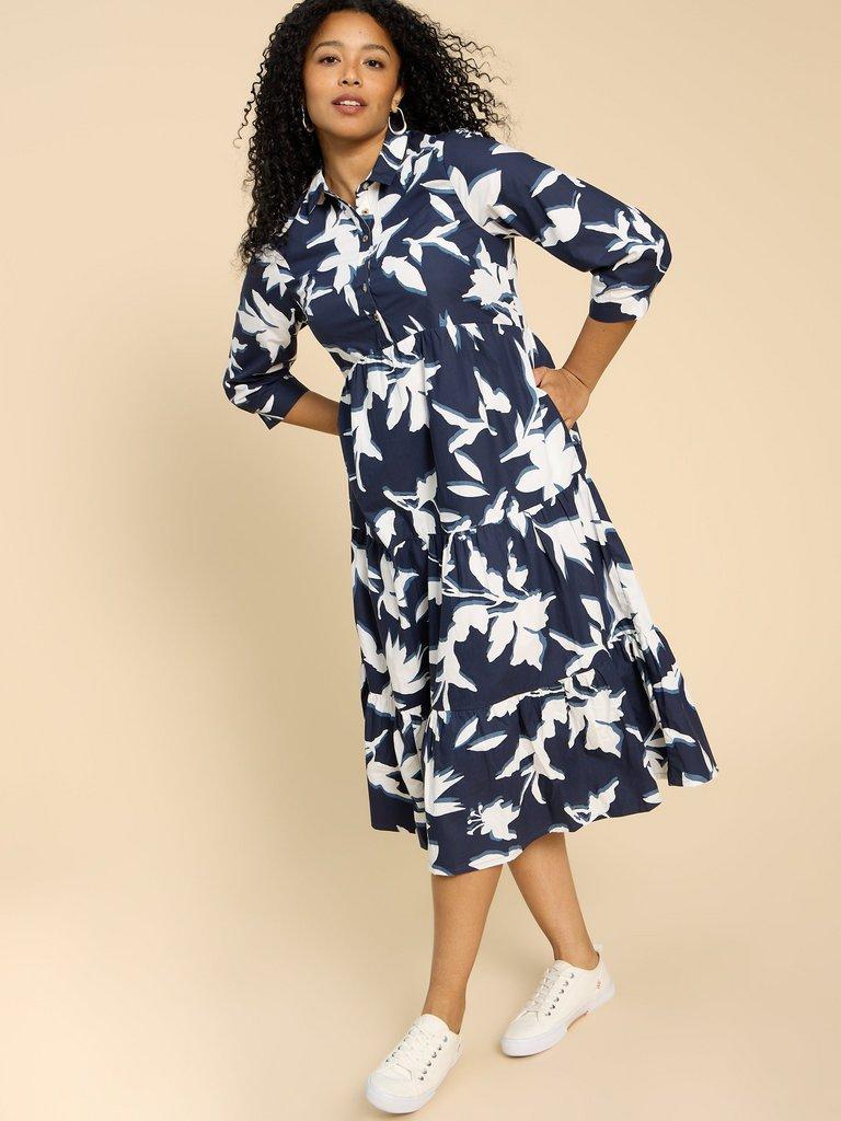 Mayra Tiered Shirt Dress in NAVY PR - LIFESTYLE