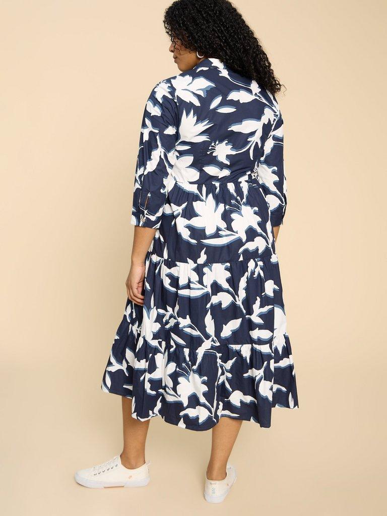 Mayra Tiered Shirt Dress in NAVY PR - MODEL BACK