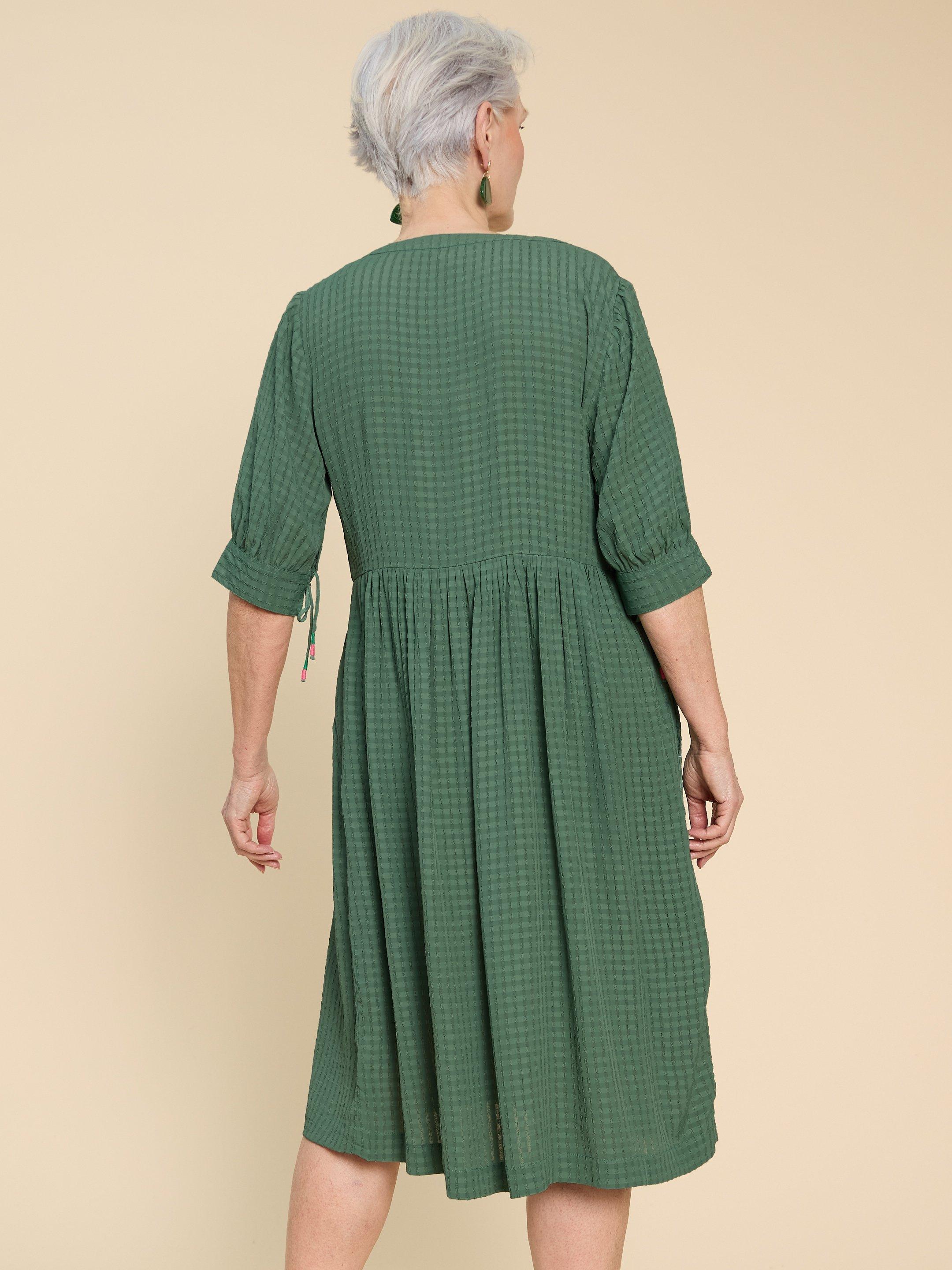 Amelia Dress in MID GREEN - MODEL BACK