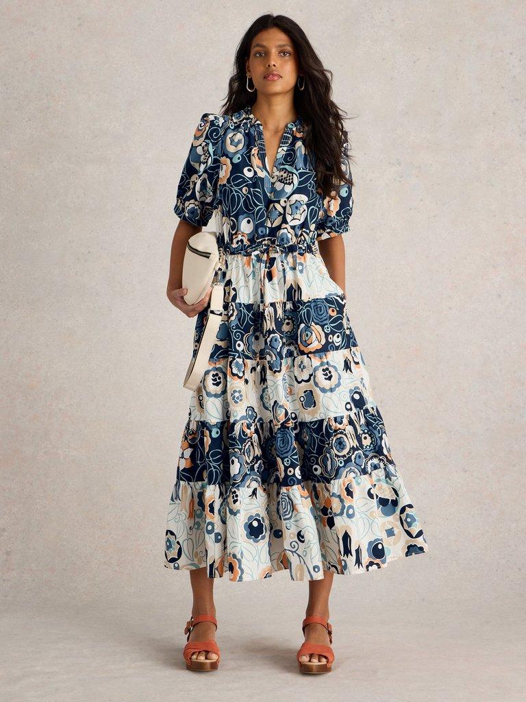 Elle Tiered Dress in BLUE PR - MODEL FRONT