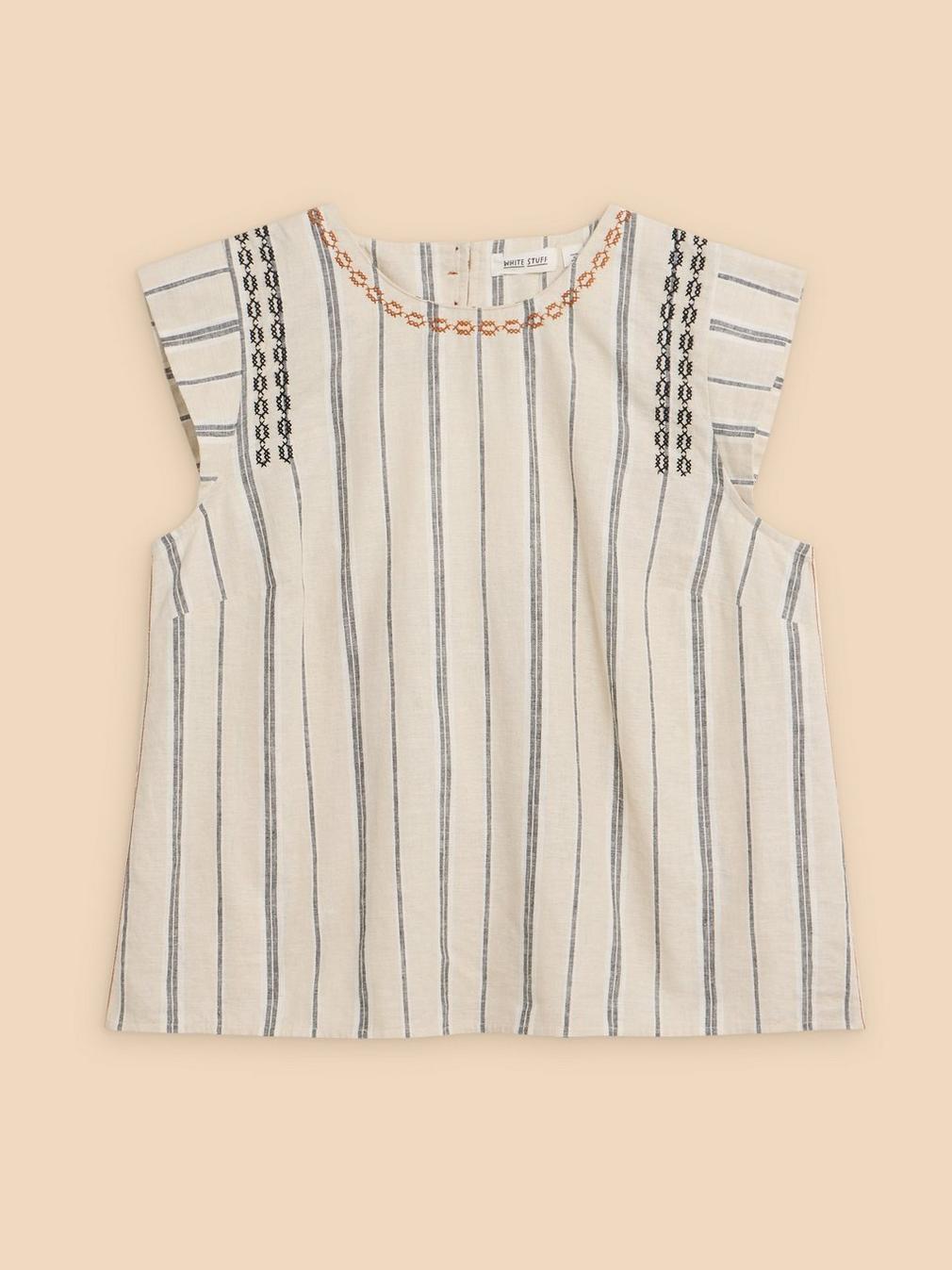 Carla Stripe Linen Blend Top in NAT MLT - FLAT FRONT