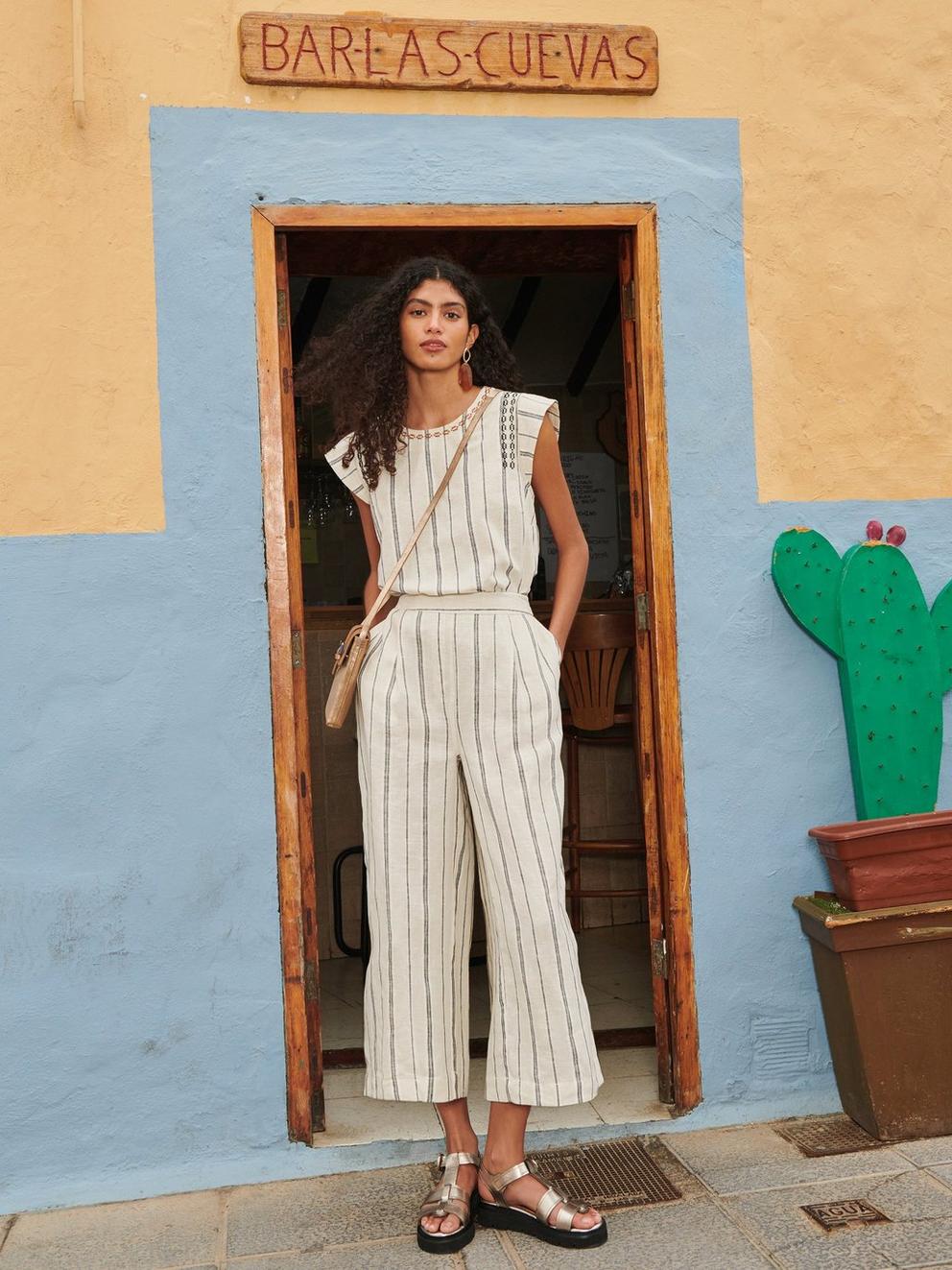 Carla Stripe Linen Blend Top in NATURAL MULTI | White Stuff