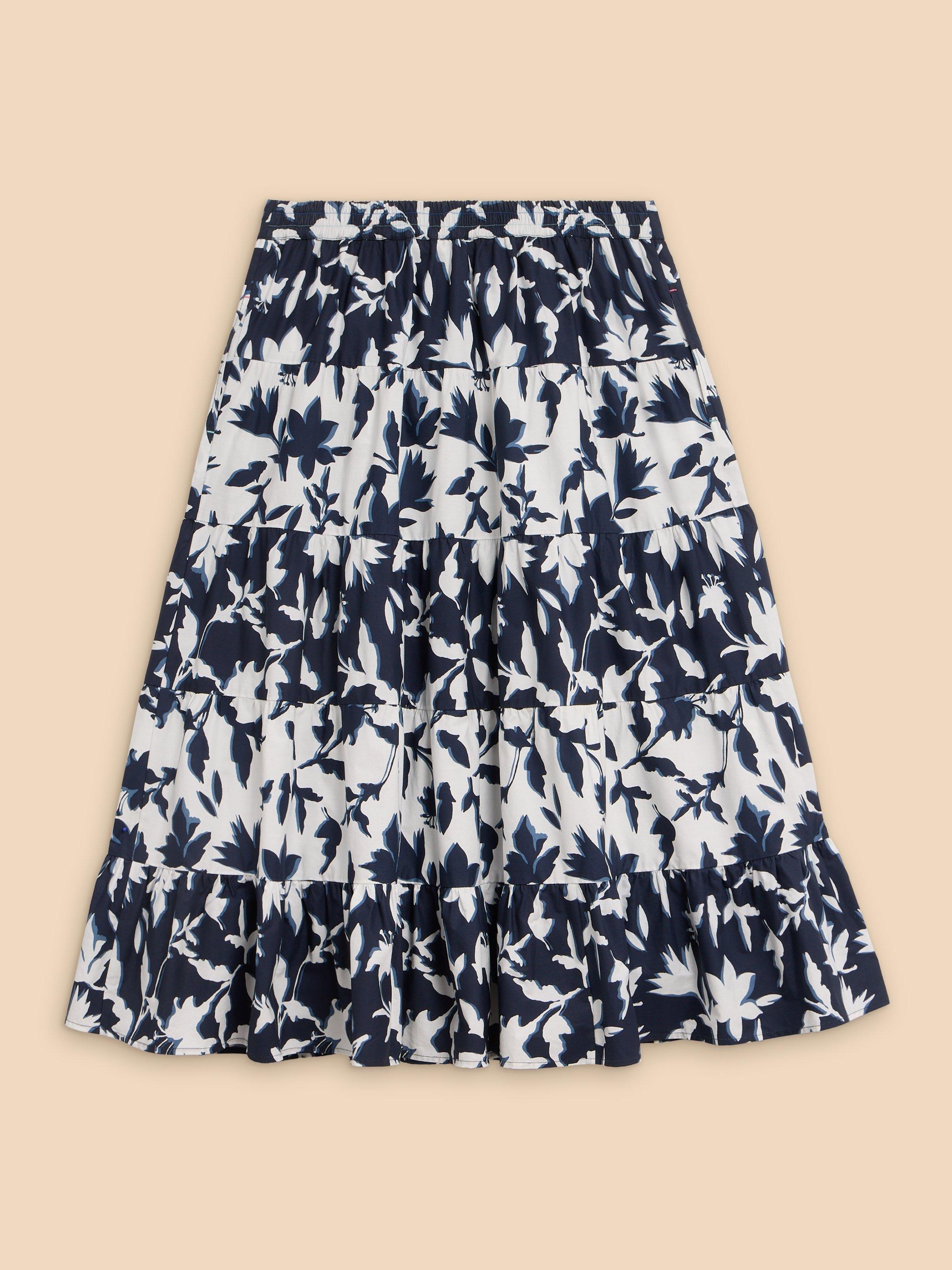 Mayra Mixed Print Midi Skirt in NAVY PR - FLAT BACK