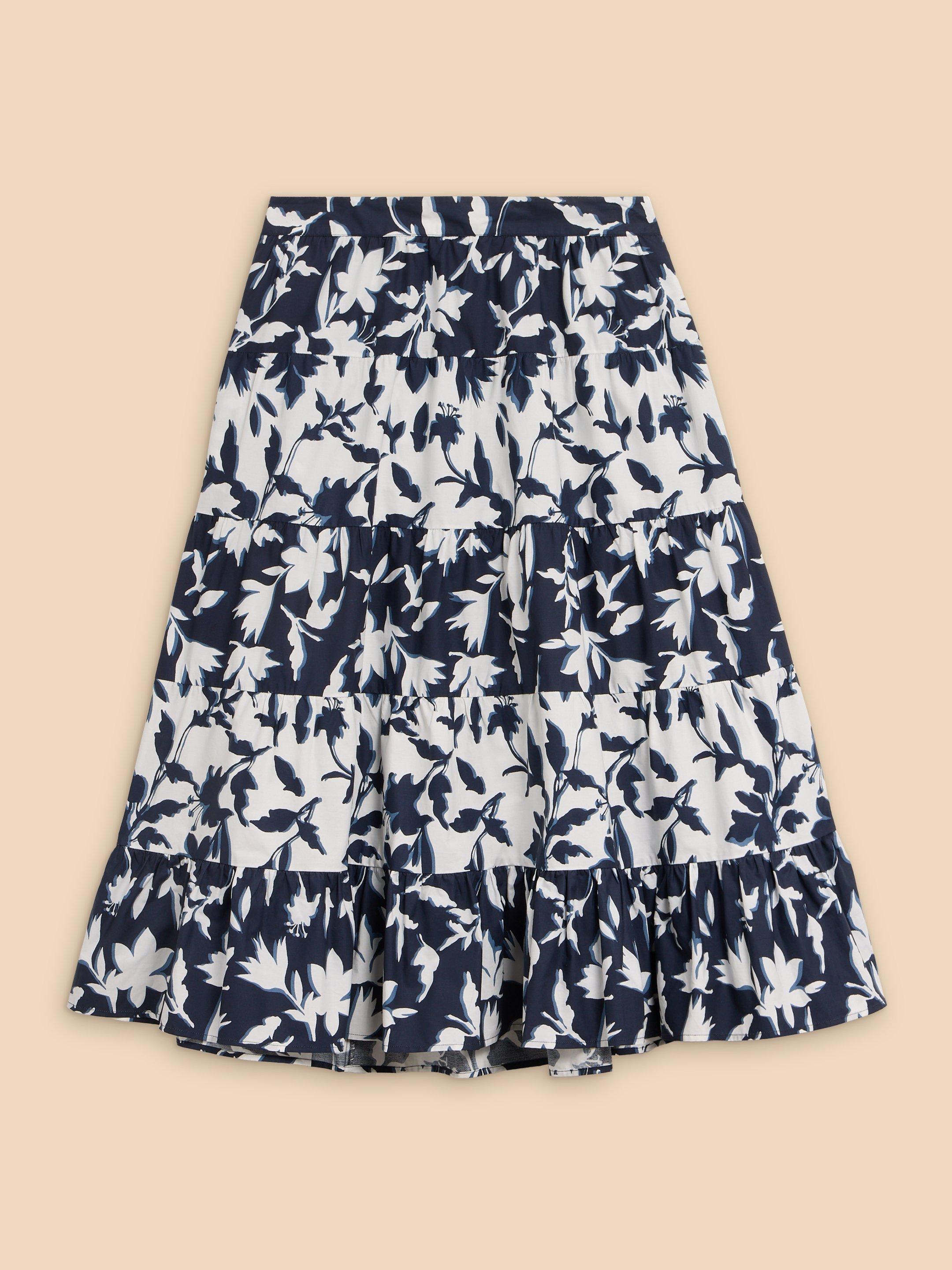 Mayra Mixed Print Midi Skirt in NAVY PR - FLAT FRONT