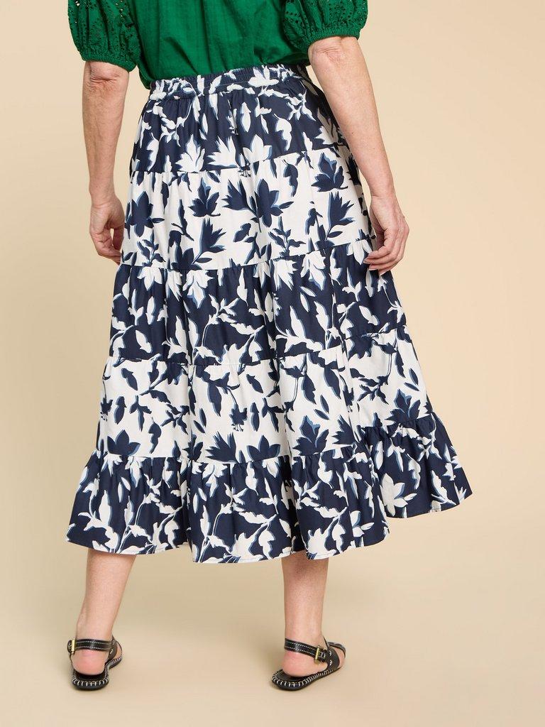 Mayra Mixed Print Midi Skirt in NAVY PR - MODEL BACK