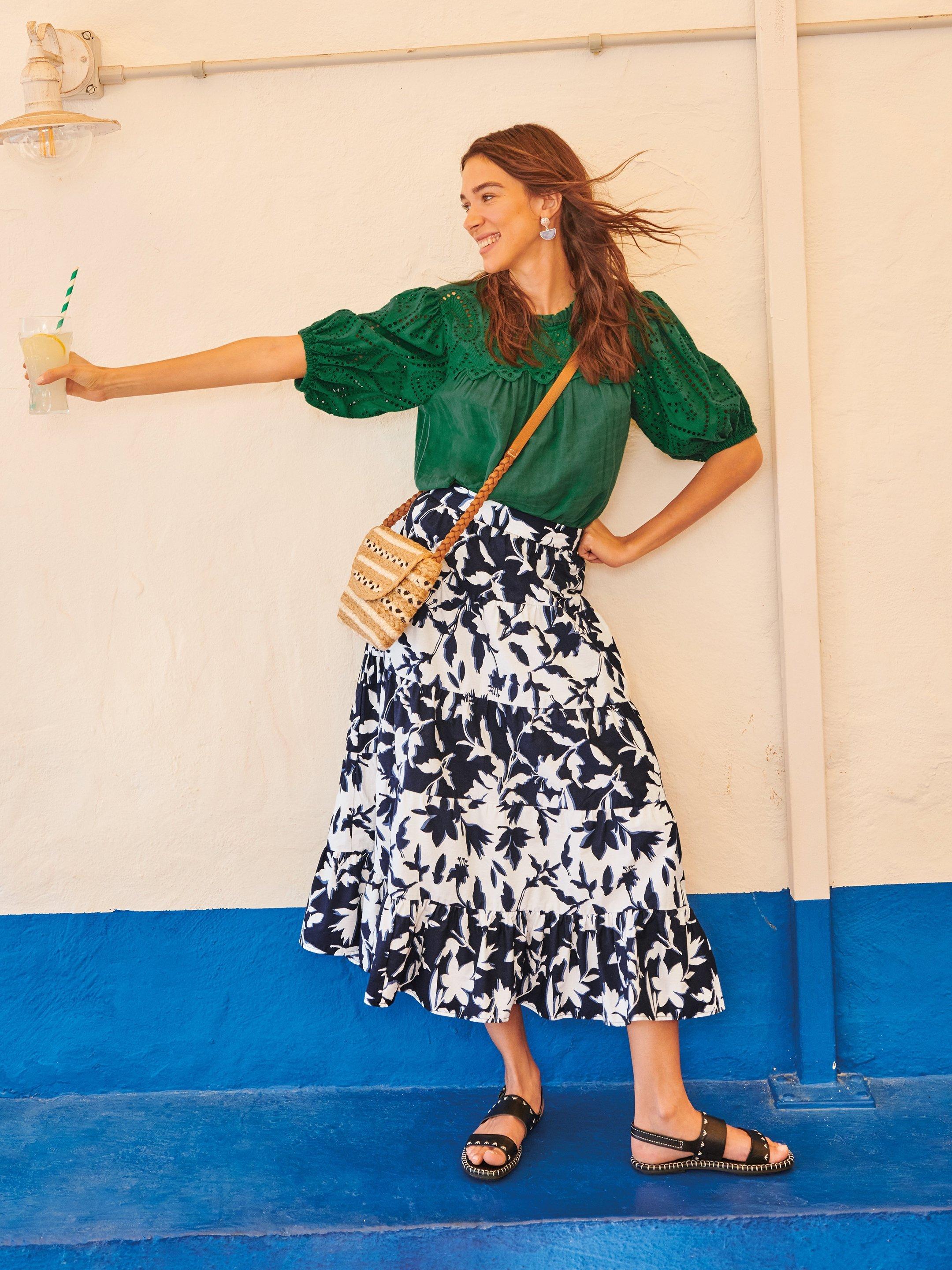 Mayra Mixed Print Midi Skirt in NAVY PR - MIXED