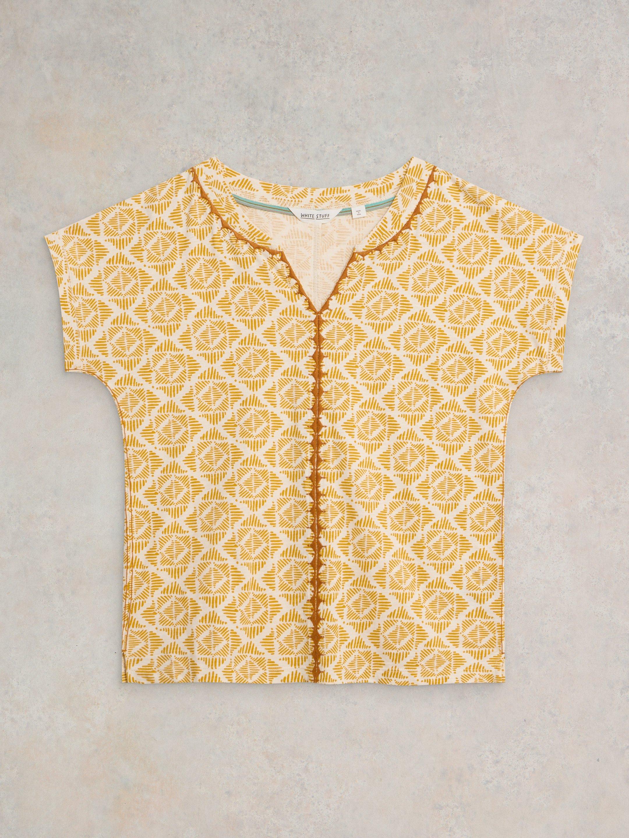 NELLY EMBROIDERED PRINTED TEE in YELLOW PR - FLAT FRONT