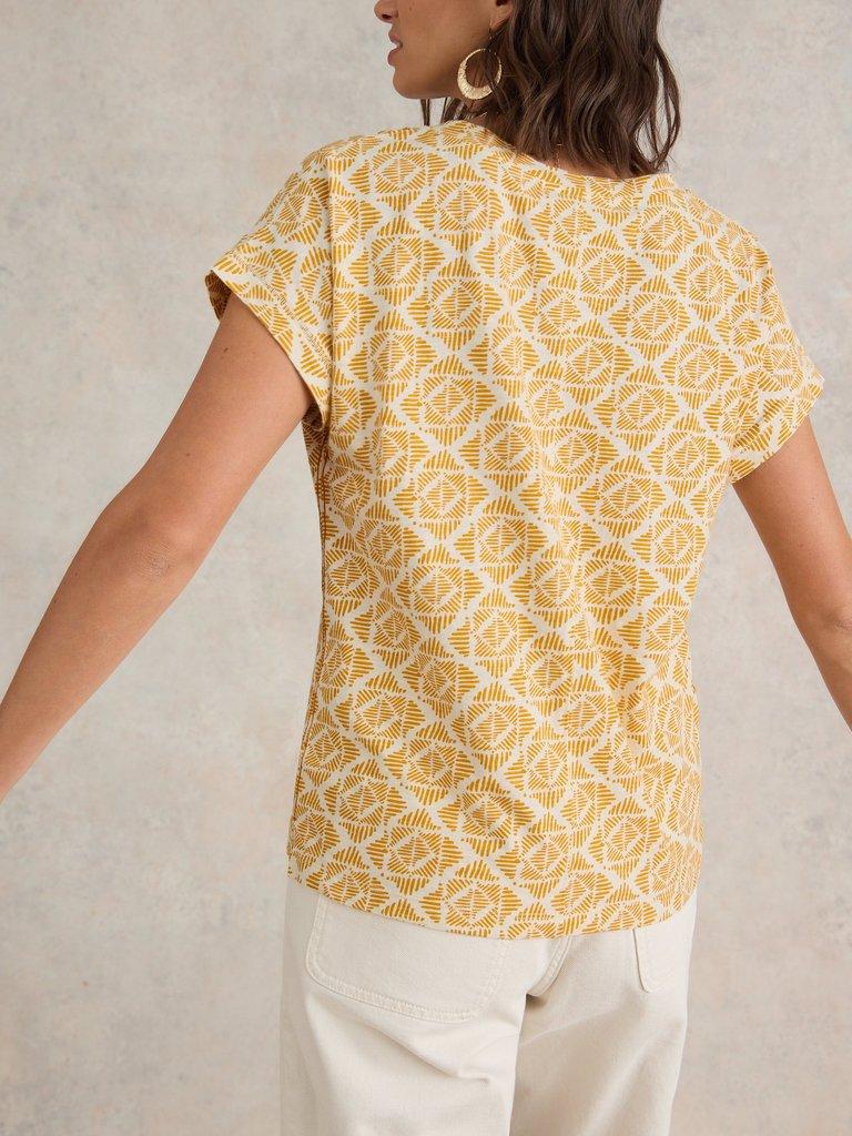 NELLY EMBROIDERED PRINTED TEE in YELLOW PR - MODEL BACK