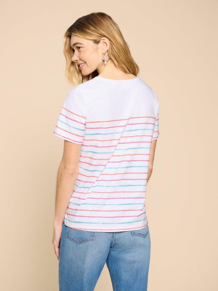 ABBIE STRIPE TEE in IVORY MLT - MODEL BACK