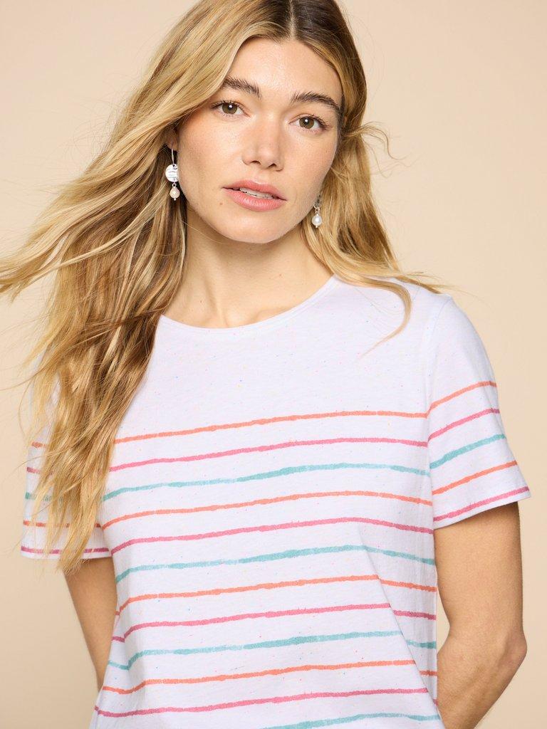 ABBIE STRIPE TEE in IVORY MLT - MODEL DETAIL