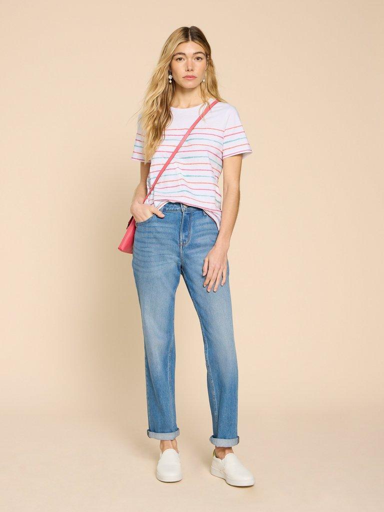 ABBIE STRIPE TEE in IVORY MLT - MODEL FRONT