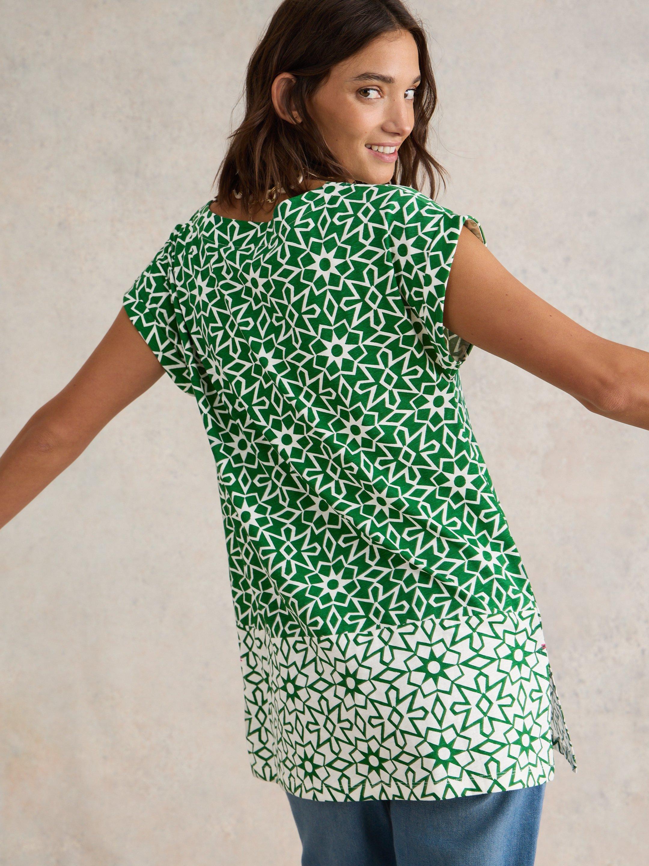 CARRIE COTTON TUNIC in GREEN PR - MODEL BACK