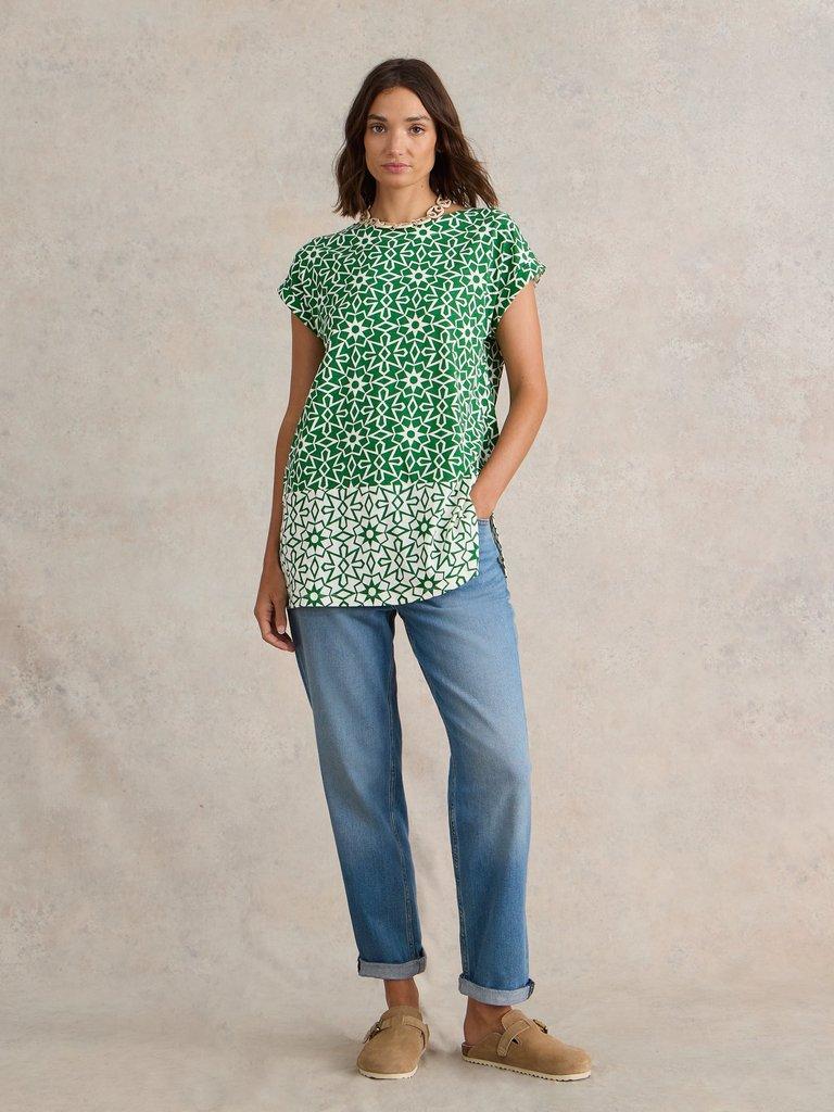 CARRIE COTTON TUNIC in GREEN PR - MODEL FRONT