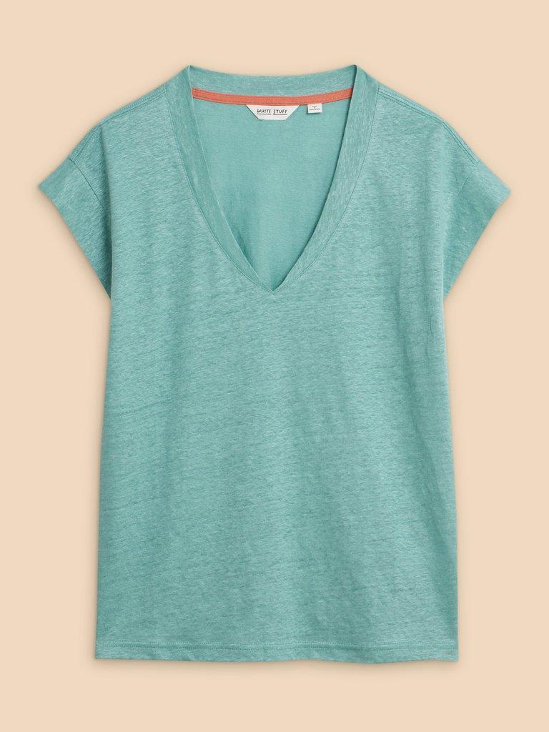 IVY LINEN TEE in MID TEAL - FLAT FRONT