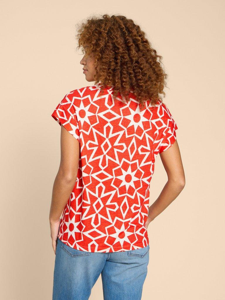 IVY LINEN TEE in RED PR - MODEL BACK