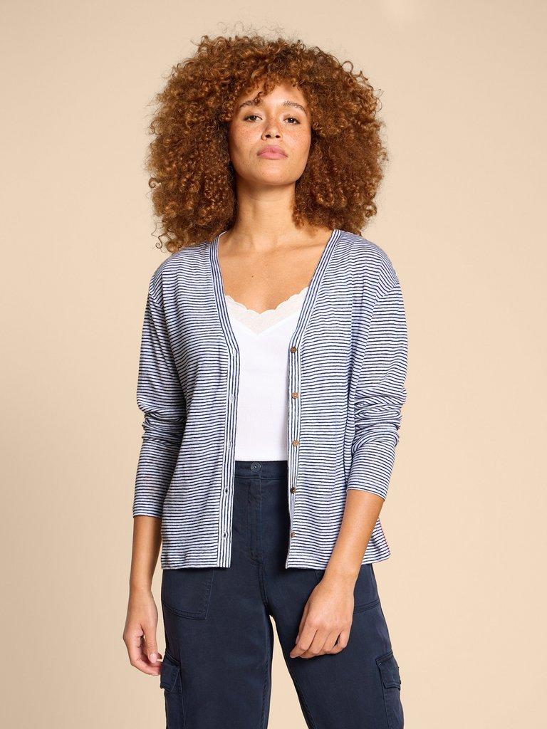 FARA LINEN CARDI in WHITE MLT - LIFESTYLE