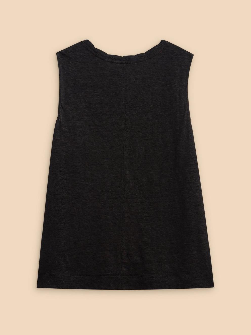 RYLEE LINEN VEST in PURE BLK - FLAT BACK
