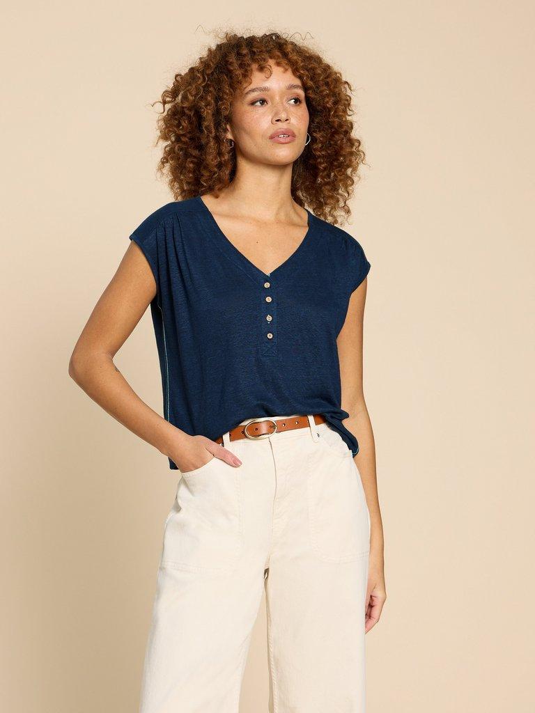 NINA LINEN TANK in FRENCH NAVY