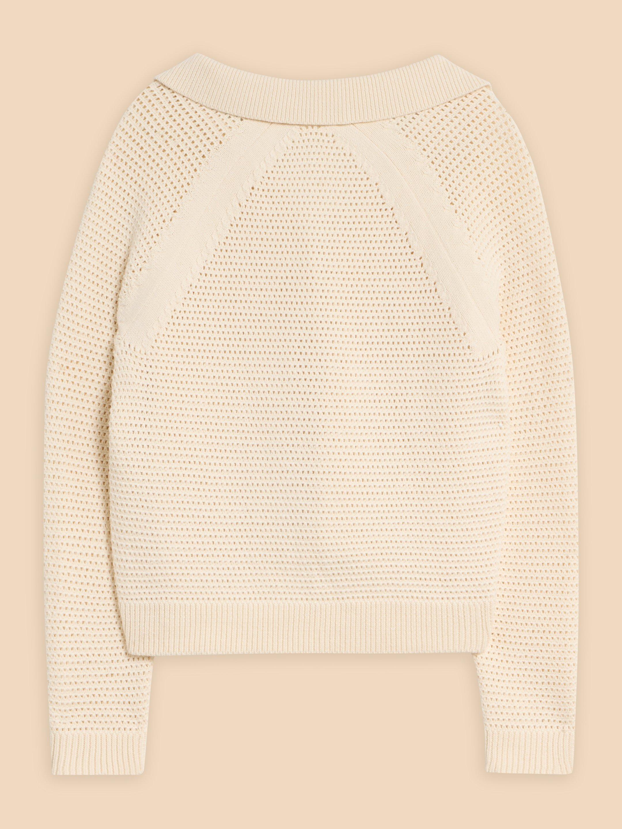 CHATERLY CROCHET COLLAR CARDI in NAT WHITE - FLAT BACK