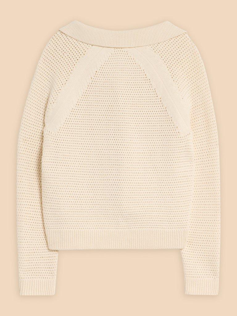 CHATERLY CROCHET COLLAR CARDI in NAT WHITE - FLAT BACK