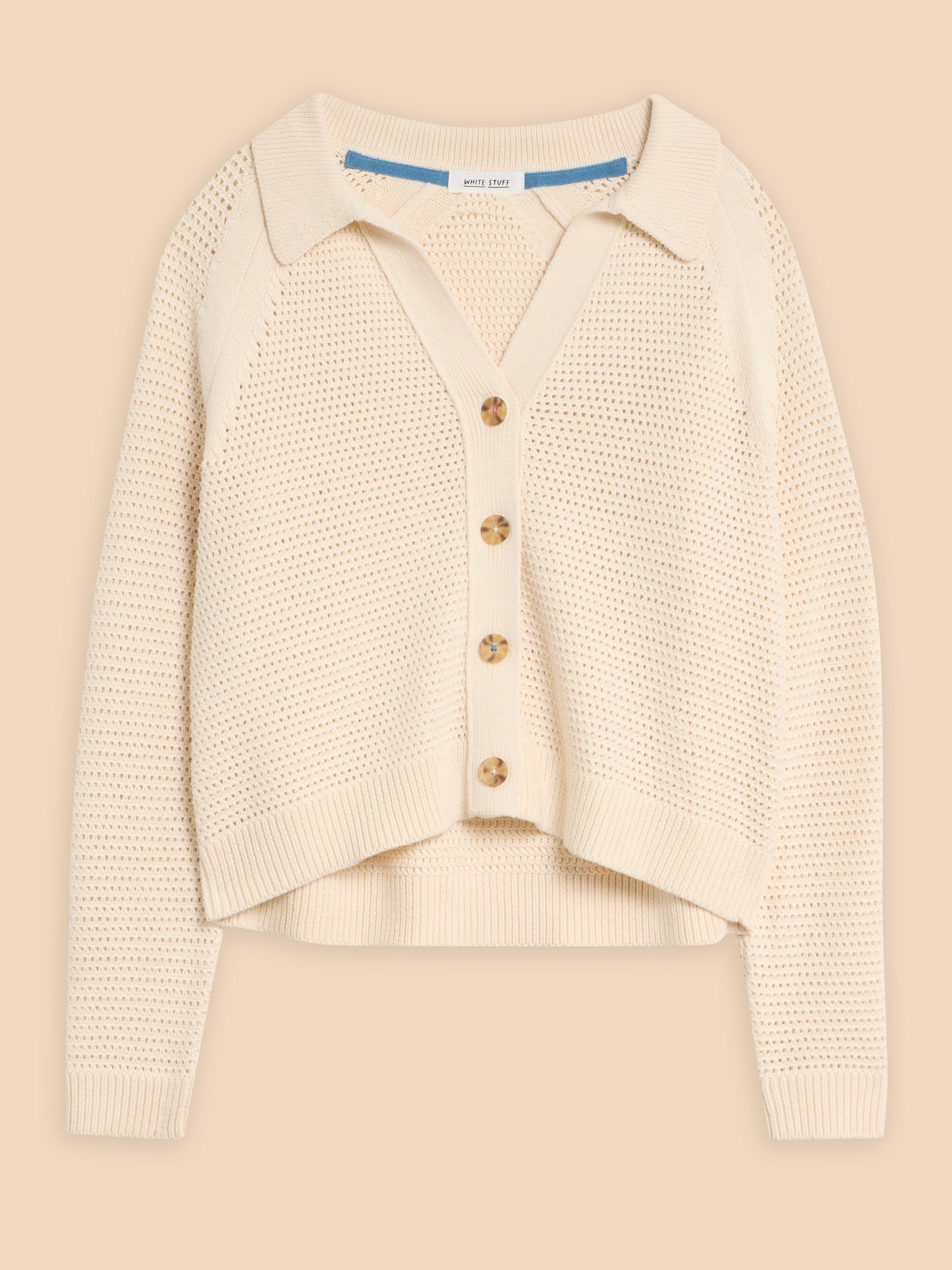 CHATERLY CROCHET COLLAR CARDI in NAT WHITE - FLAT FRONT