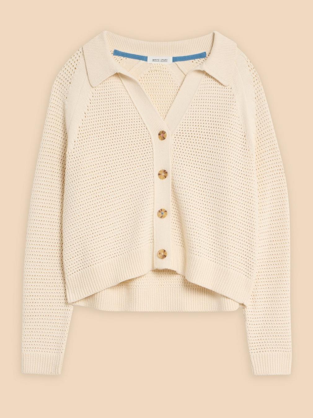 CHATERLY CROCHET COLLAR CARDI in NAT WHITE - FLAT FRONT
