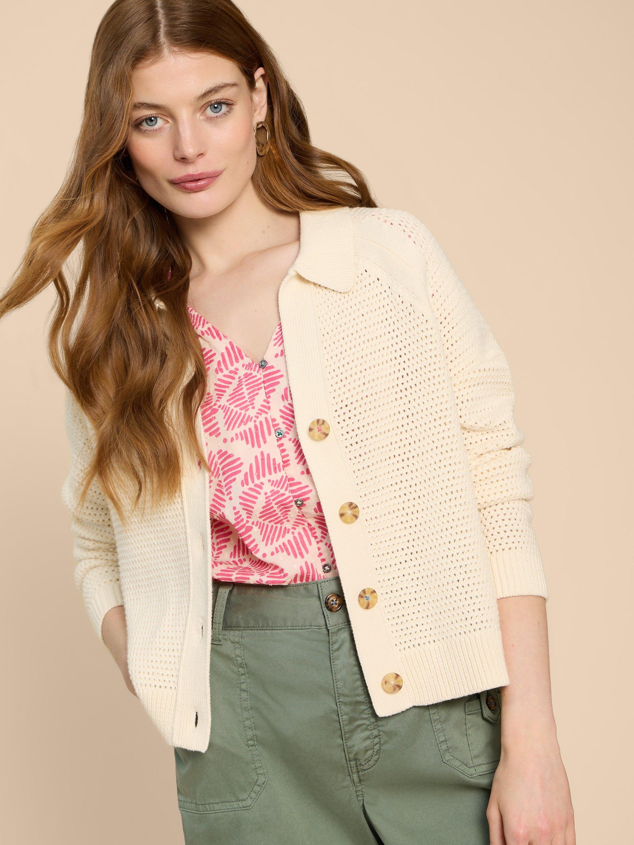CHATERLY CROCHET COLLAR CARDI in NAT WHITE - LIFESTYLE